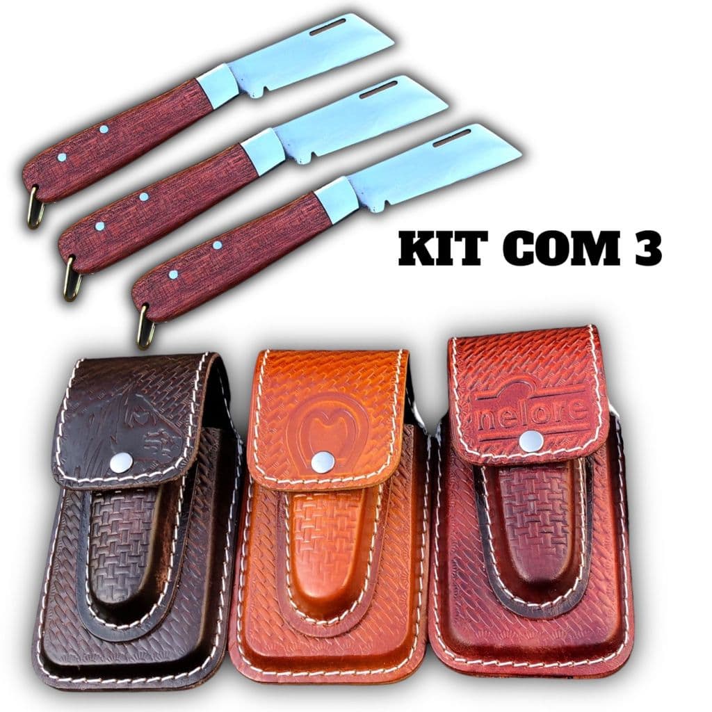 Kit 3 Bainha Porta Celular Canguru com Canivete Carbono Revenda Promocional