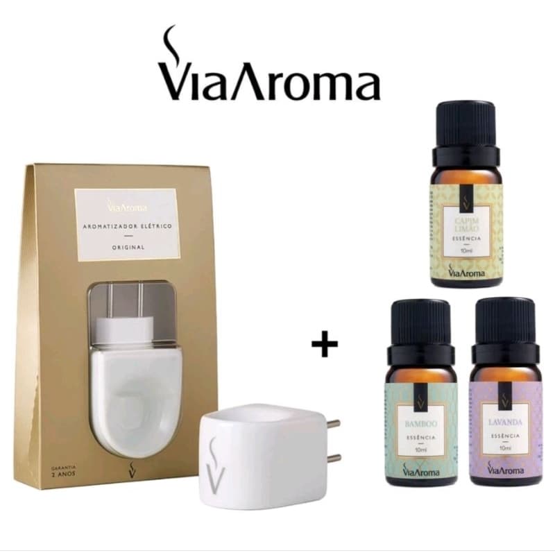 Difusor Aromatizador De Ambiente  Elétrico Porcelana Original Bivolt +Essencia Via Aroma Escolha Seu Kit