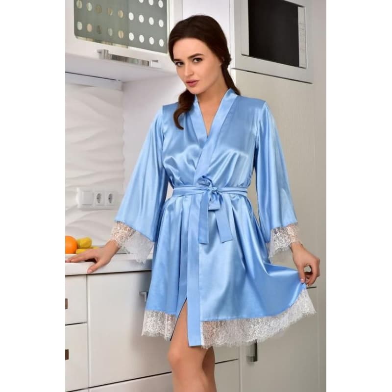 Robe Cetim Azul Claro Com Renda Na Barra Madrinha Dia de Salão