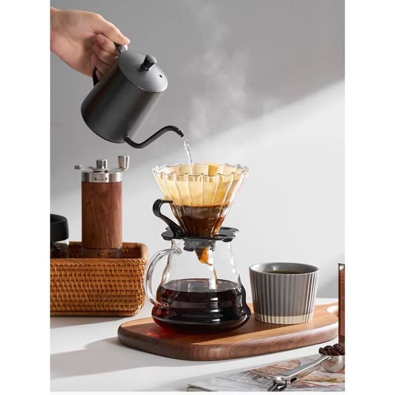 Kit de Preparo de Café V60- Jarra de Vidro Borossilicato com Suporte de Filtro de Vidro-envio imediato