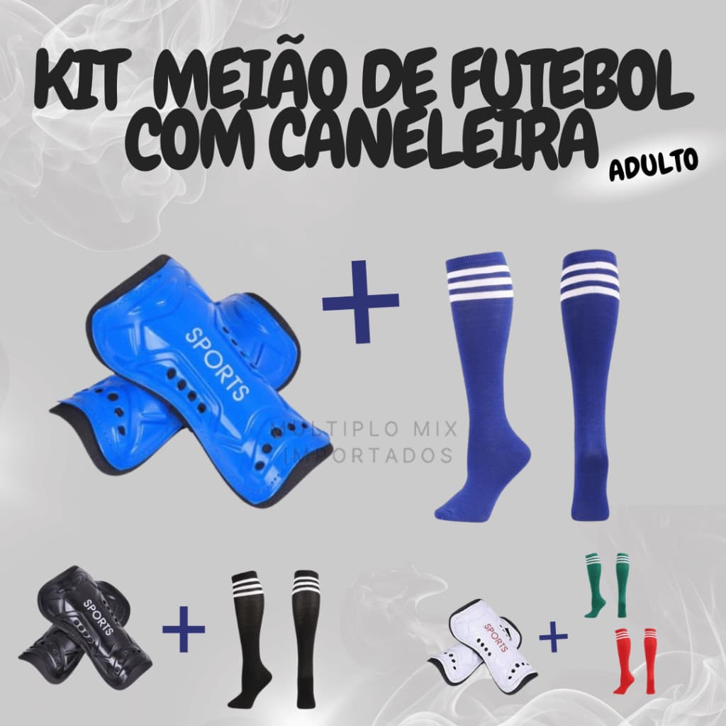 Kit Meião Futebol com Caneleira Adulto Esporte Jogador Goleiro Atividades Físicas