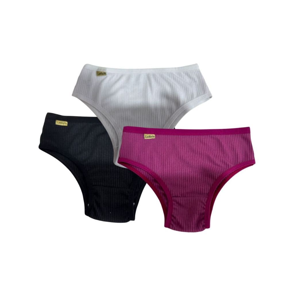 Kit 3und Calcinha Juvenil Conforto em Microfibra Canelada Lisa e Macia