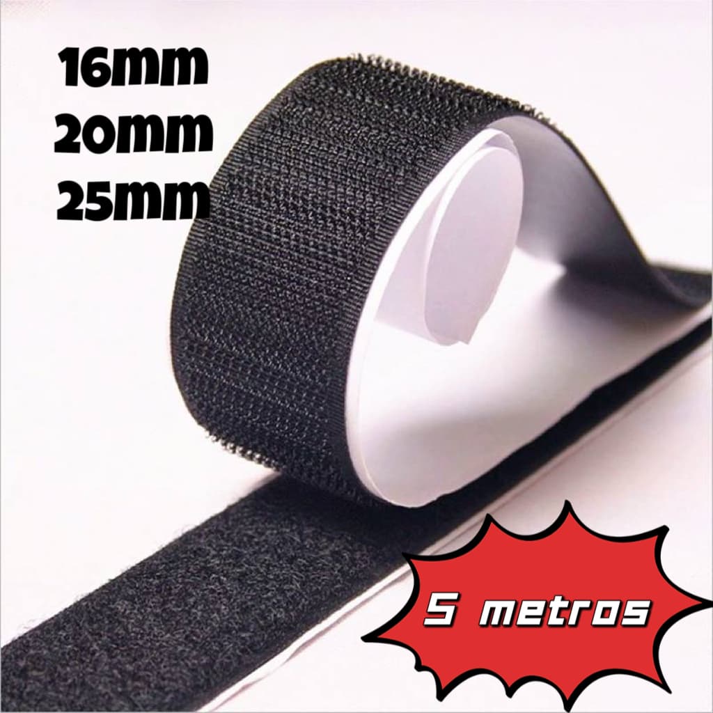 5 Metros Fecho De Contato Auto Adesivo Macho e Fêmea 16/20/25 mm Fita Fixadora P/Grudar Tela Mosquiteiro Roupas Quadros