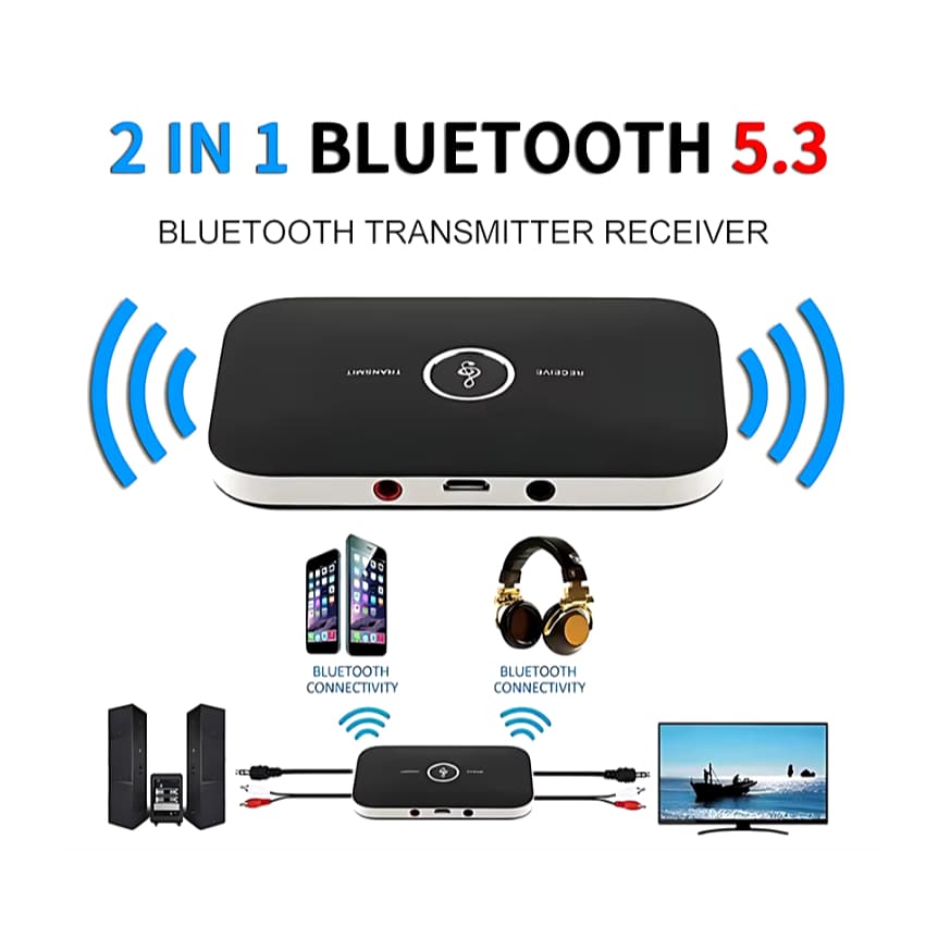 Receptor e transmissor audio bluetooth 5.3  2 em 1
