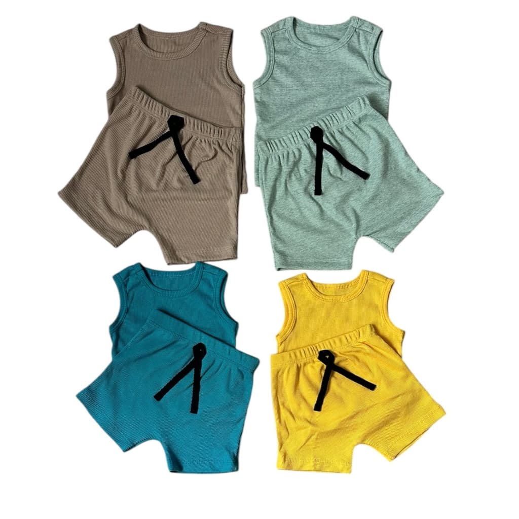 Kit 6 Peças Infantil Bebê Recém Nascido Ribana Canelada 2x1 Com 3 Shorts e 3 Regatinhas de Alta Qualidade Confortavél