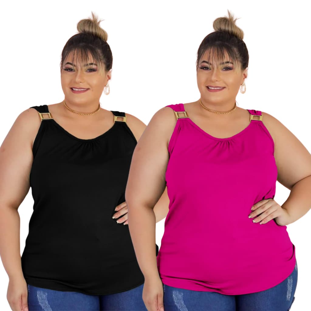 kit 2 Blusinha plus size Regata com fivela moda primavera verão