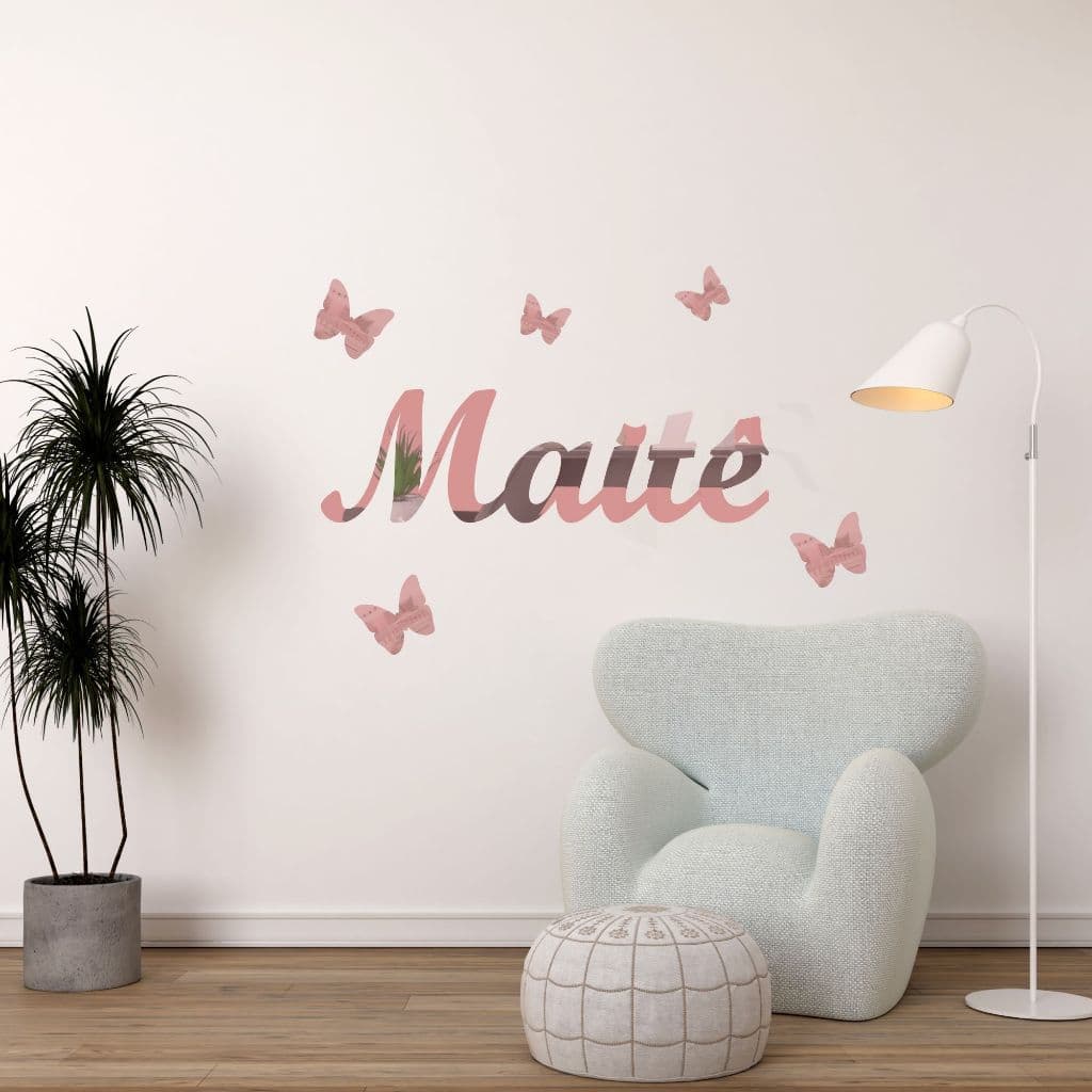 Kit Nome Acrílico Espelhado COM 5 borboletas Decorativas de Parede