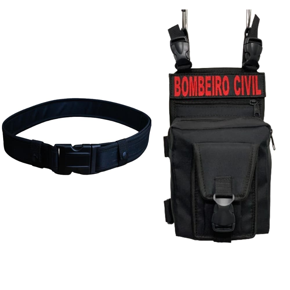 Kit Bornal de Perna BC Bolso Frontal / Cinto de Guarnição Preto