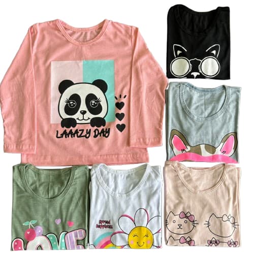 Kit sortido 5 Camisetas Infantil Blusa Menina Manga longa 1 ao 14