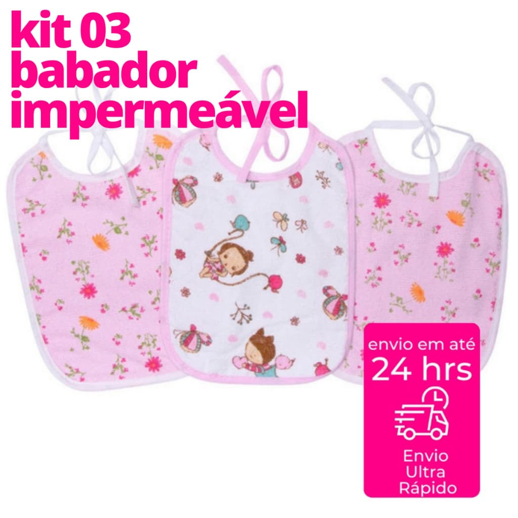 3 Unidades Babador Impermeável Algodão Karinho Enxoval Bebê Infantil Alimentação Introdução Alimentar