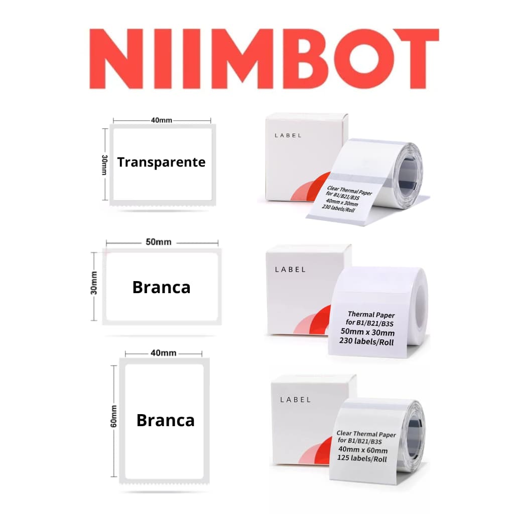 Etiquetas Niimbot B1/B21/B3S Papel Autocolante Térmica para Impressão de Etiquetas Adesivas