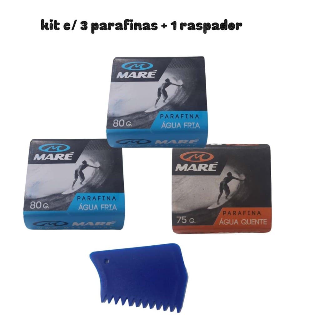 Kit c/3 parafinas Surf Maré + 1 Raspador- Combo 3 Parafinas P/ Prancha de Surf Mare + 1 Raspador