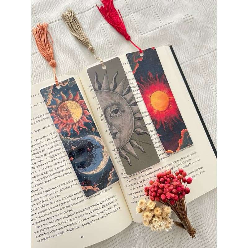 Marcador de páginas Sol e Lua (com ou sem Tassel) plastificado 16 cm - Leia a descrição
