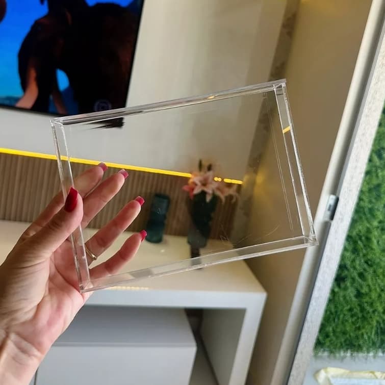 Bandeja Retangular em Acrilico Transparente Decoração Organizadora 3mm
