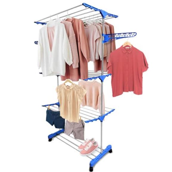 Varal De Chão Com Rodinhas Retrátil Articulado Dobrável 3 Andares Perfeito Para Lugares Pequenos