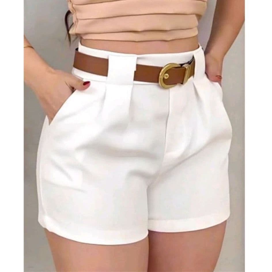 Short Feminino Social Com CINTO e BOLSOS Cintura Alta PROMOÇÃO P ao GG