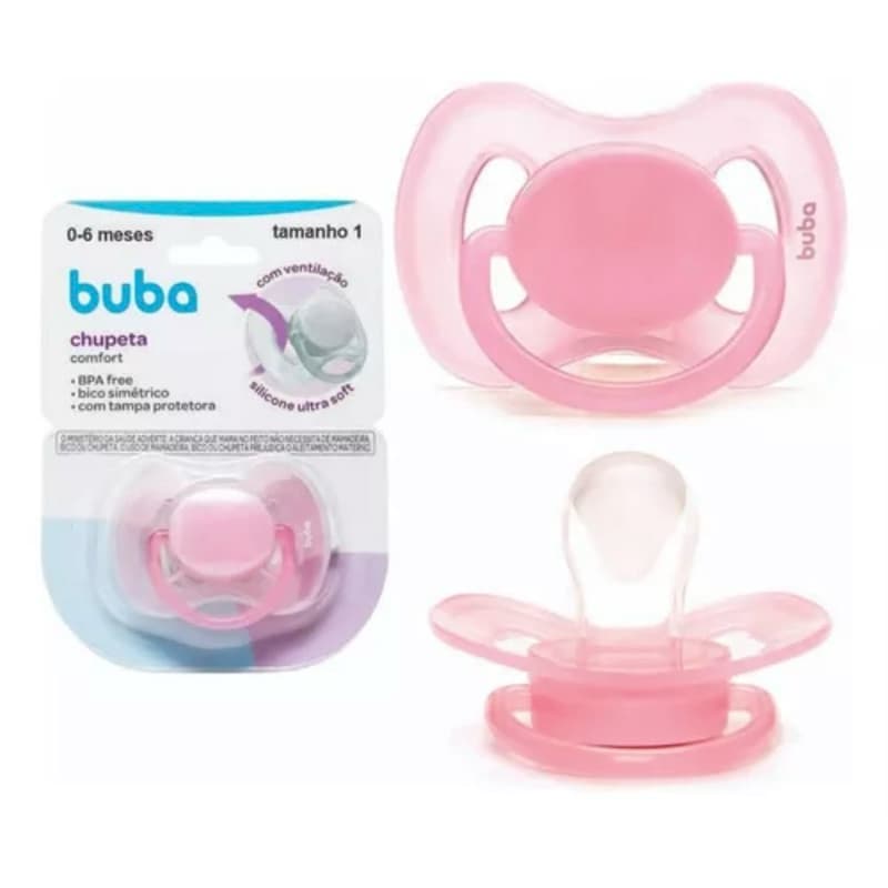 Chupeta Rosa - Tamanho 1 (+0 á 6 Meses) Buba - Comfort Soft
