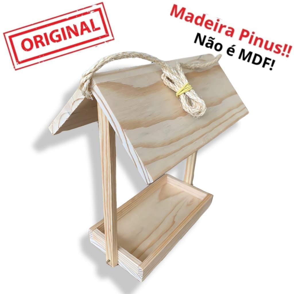 Comedouro Casinha para Pássaros em Madeira Pinus - Ideal para Aves Coleirinho Curió Azulão Canário