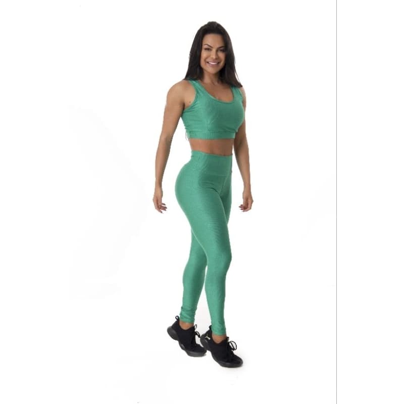 Calça legging canelada em alto brilho.