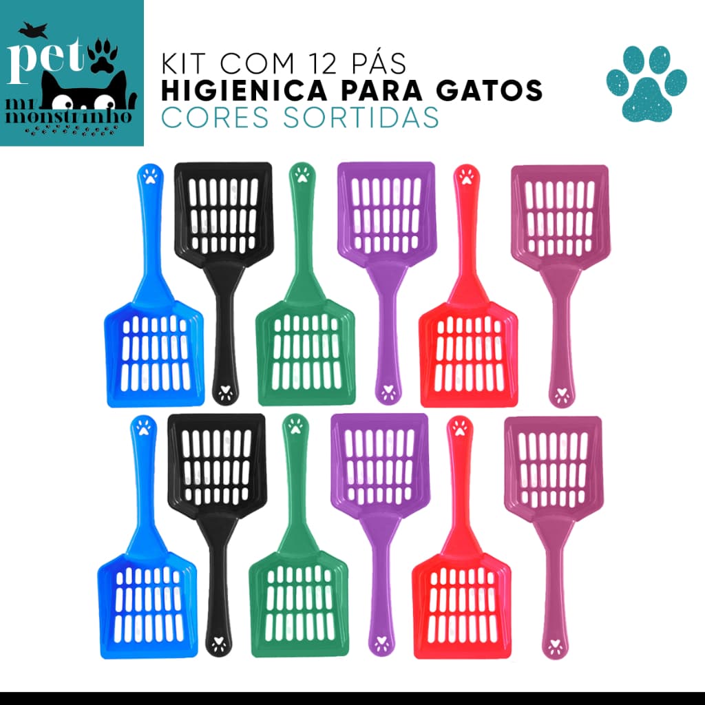 Kit 12 Pá Pazinha Higiênica Caixa De Areia Coletor Fezes para Gatos