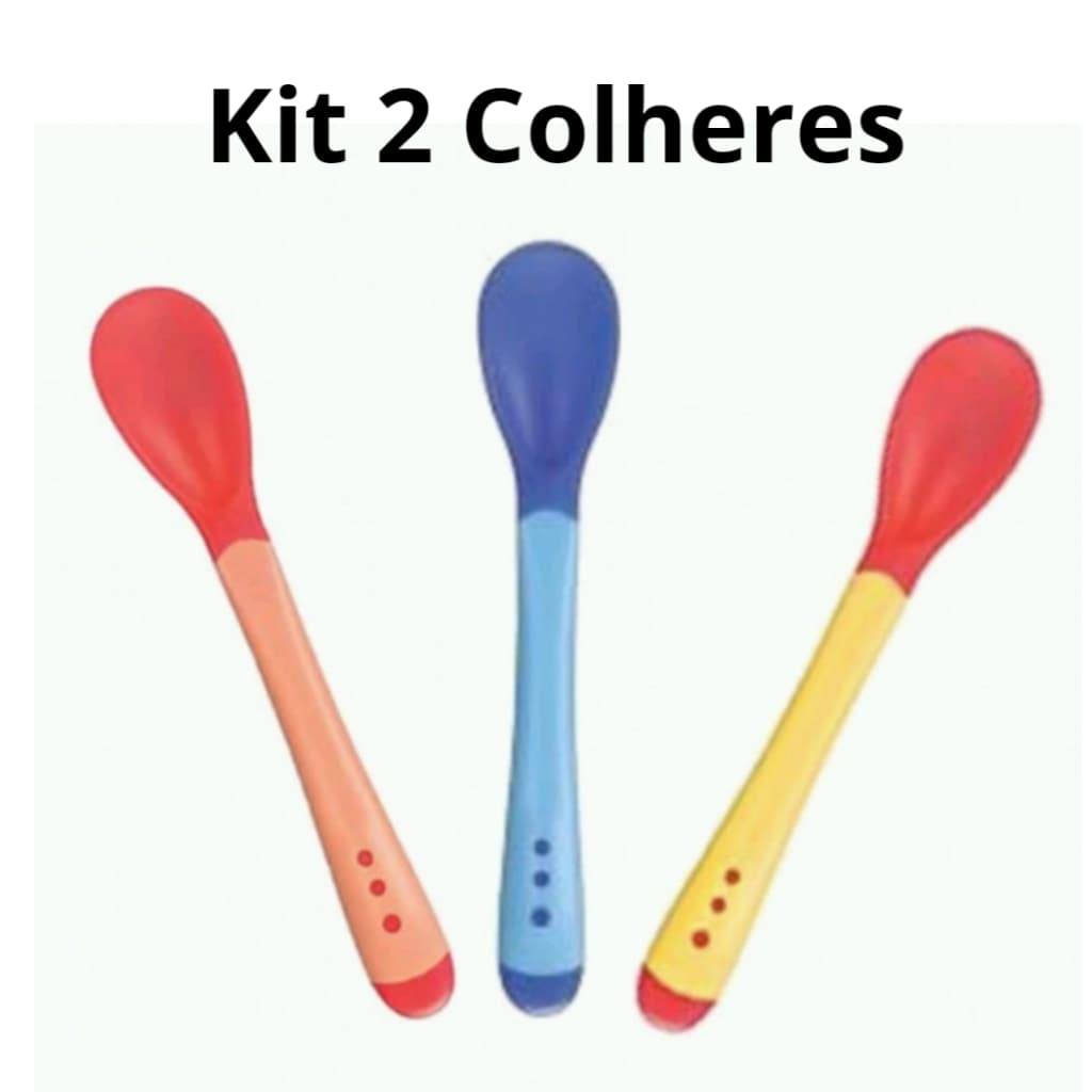 Kit Com 2 Colheres Infantil Termo Sensível Ponta De Silicone Para Bebê