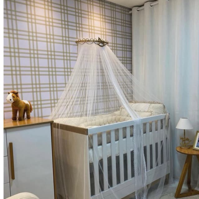 Dossel Arabesco Cavalinho Dourado Com Mosquiteiro Renda Algodão Enxoval