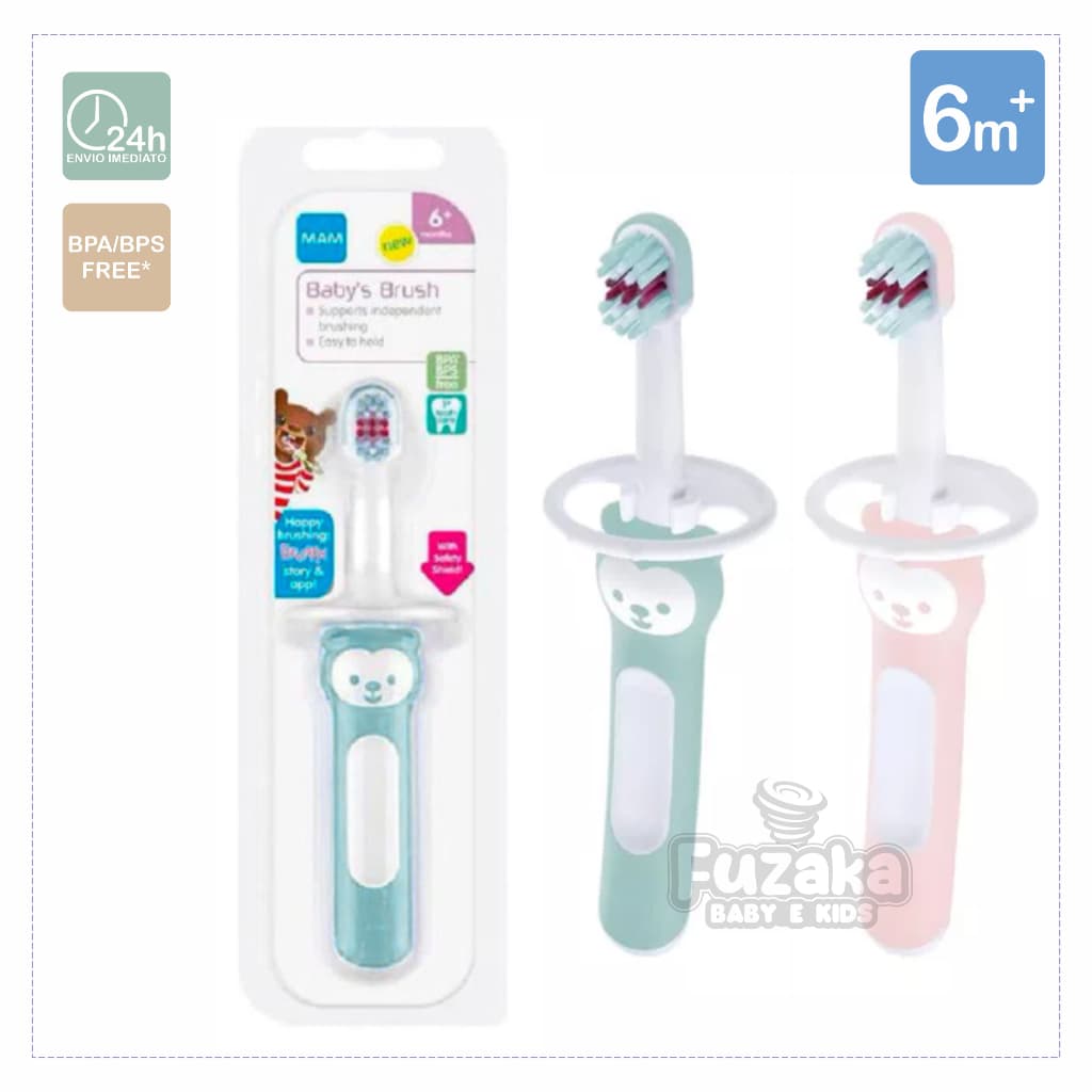 Escova de Dente Bebe Mam Brush 6m+ Meses - Azul e Rosa