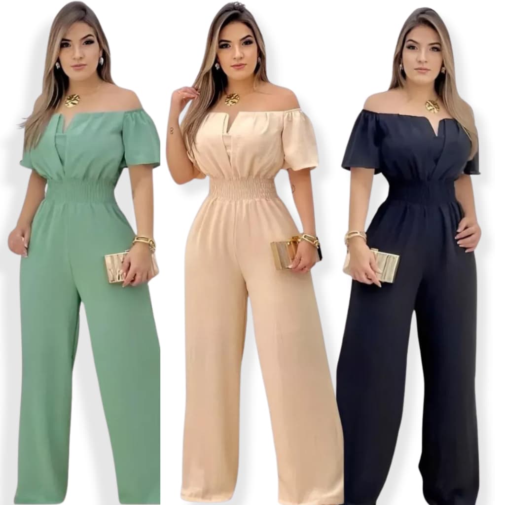 Macacão Feminino LuxoCrepe Duna Pantalona Ombro a Ombro