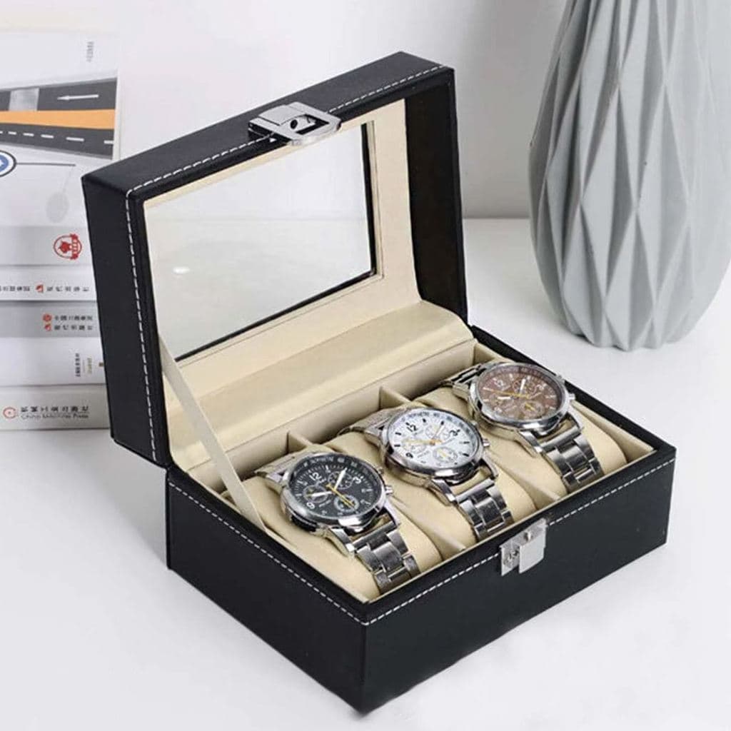 Porta Relógio 3 Divisórias Estojo Organizador Aveludado Luxo Maleta Caixa