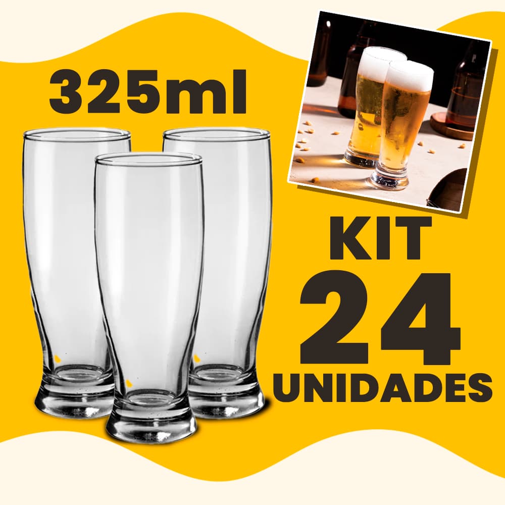 Kit Copo De Cerveja 325ml Vidro Resistente Para Casa Bar Restaurante Hotel