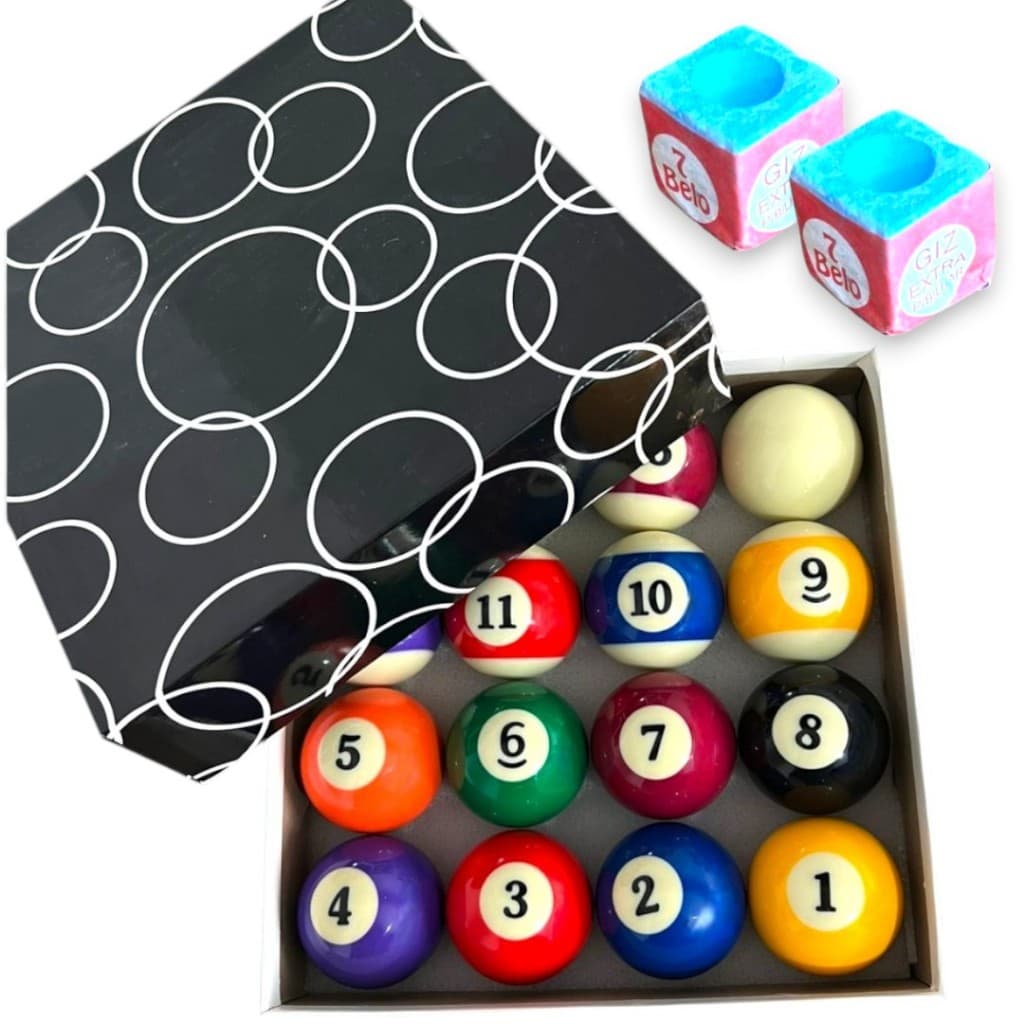 Jogo de Bola de Sinuca 50mm Numeradas Completo 16 Bolas Profissional com 2 giz azul Bilhar Snooker