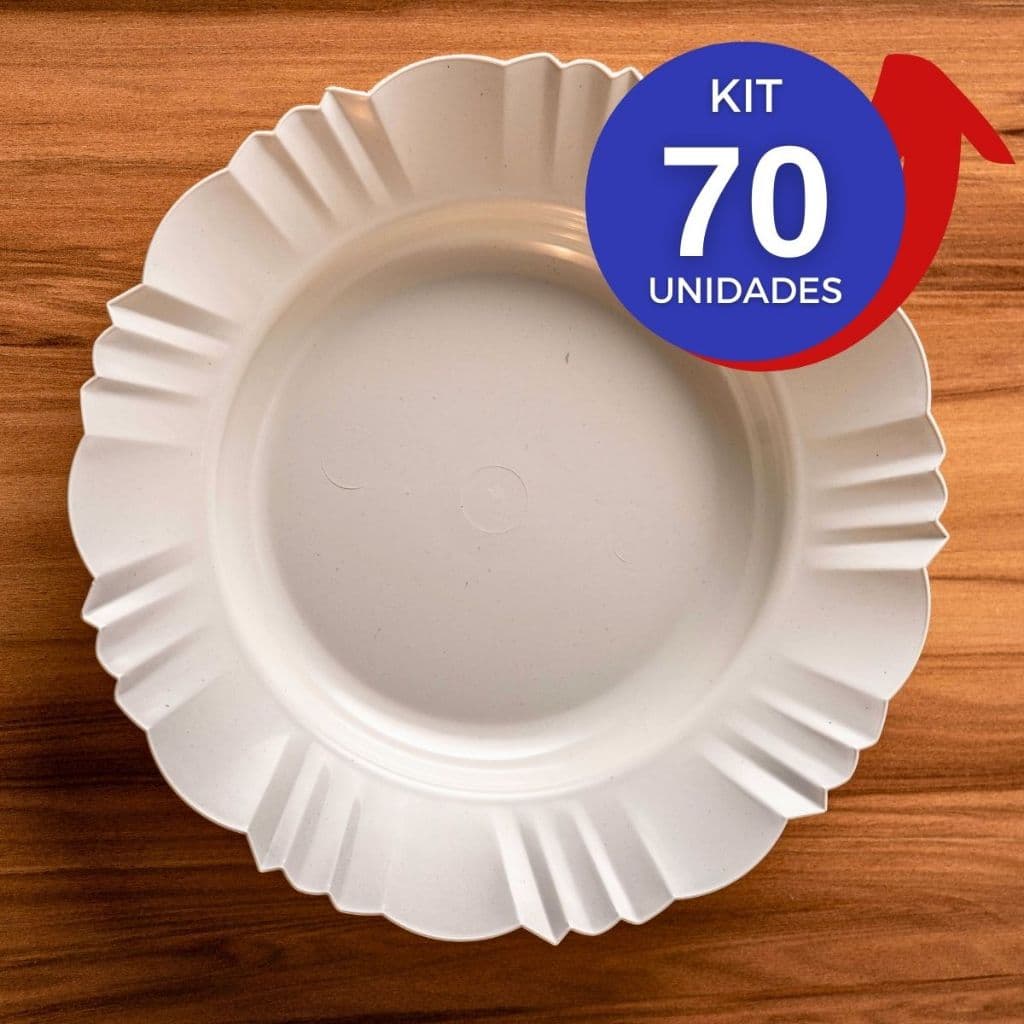 Kit 10 a 70 prato fundo com borda branco refeição churrasco festa prato redondo plastico branco