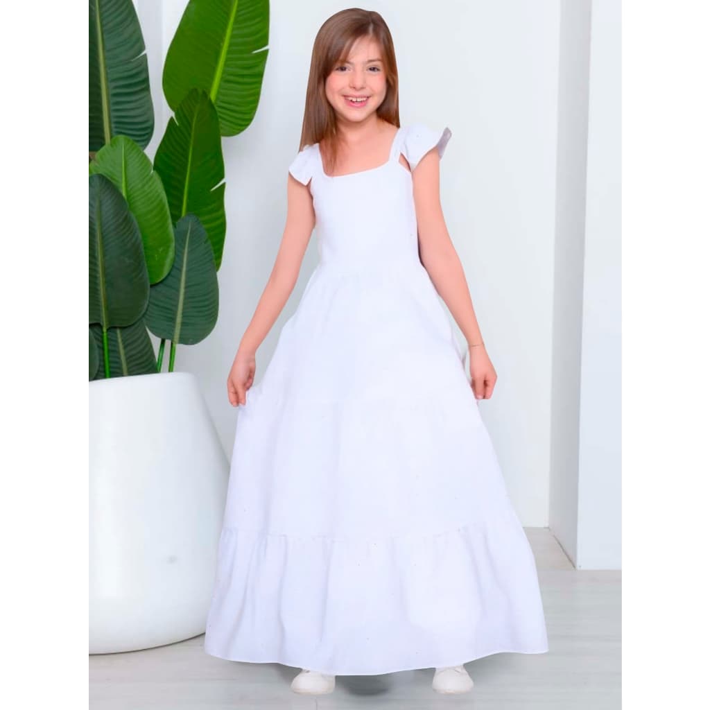 Vestido Longo Juvenil em Tecido Duna com Brilhos Festa Casual Meninas