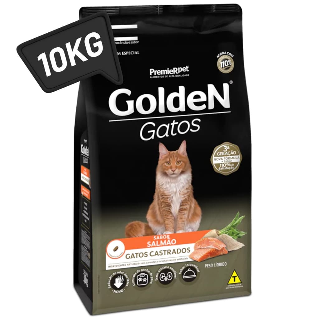 Ração Golden para Gatos Castrados – Sabor Salmão – 10,1kg