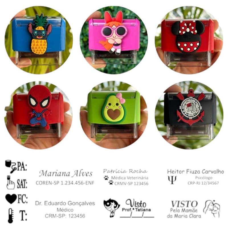 Carimbo Personagens Personalizado com seus dados Trodat 3911 - Professor Médico Pediatria Enfermagem