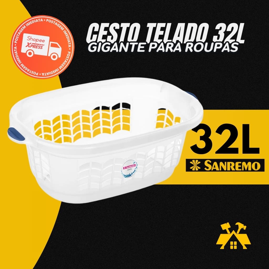 Cesto de Roupas Telado Angular Gigante 65x42x24 32 Litros Sanremo