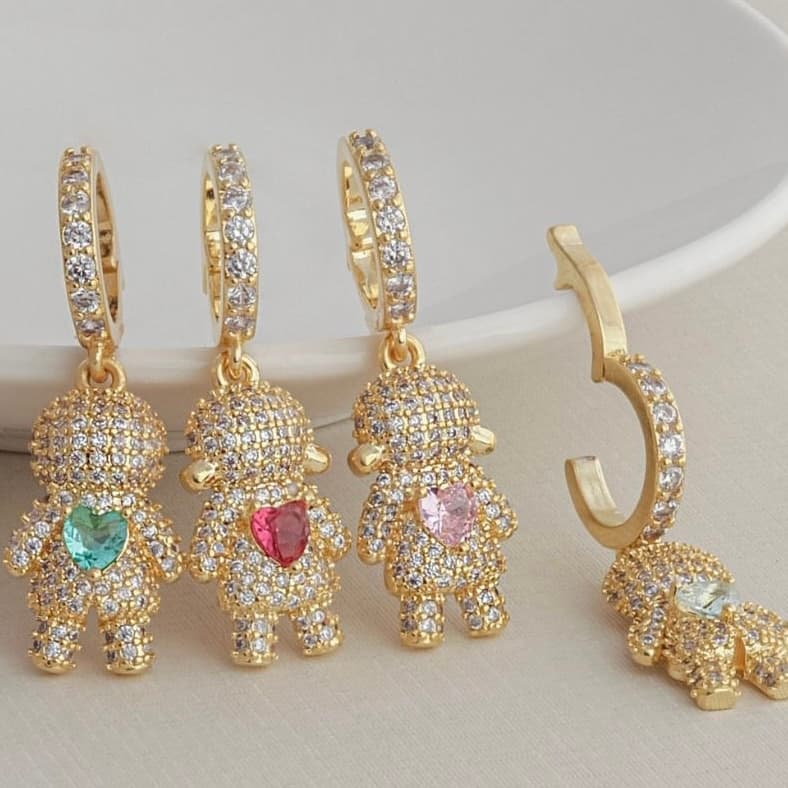 Pingente filhos cravejado semijoia ouro 18k