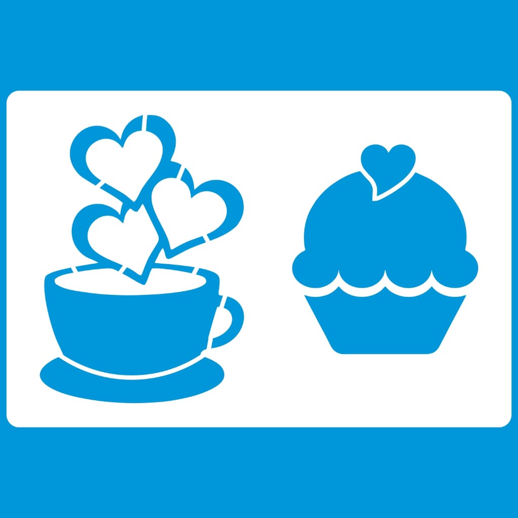 Stencil 12 X 8 Xicrinha E Cupcake Molde Vazado Pintura Tecido Mdf Madeira Parede Camiseta Pano Prato