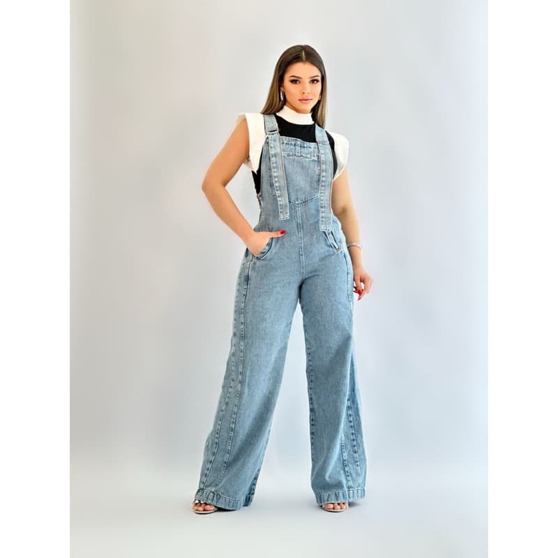 MACACÃO JEANS ALÇA DE OMBRO SEM LAYRA FEMININA