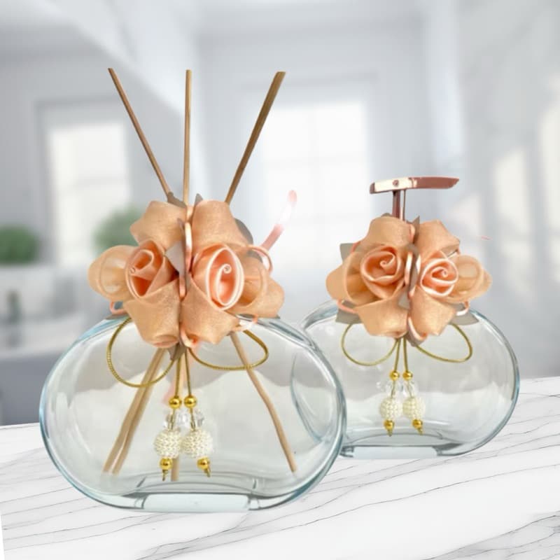 Vidros Difusor de Varetas e Saboneteira Com Laço Luxuoso