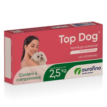 Ourifino Top Dog 2,5Kg Vermifugo Mastigavel Palatavel Trata Giardia Giardiase 4 Comprimidos