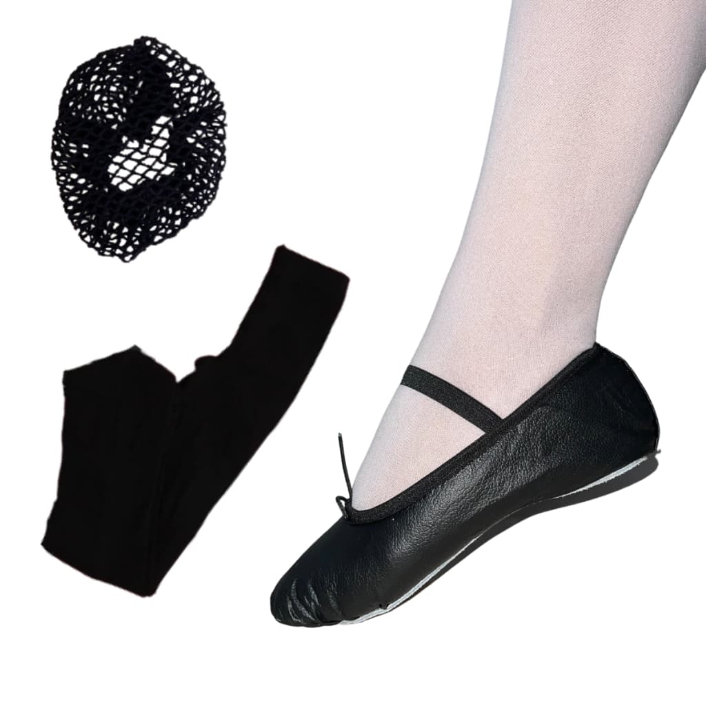 Kit Ballet Preto Infantil 3 Peças: Rede + Meia calça + Sapatilha - Acessórios Bailarina PRETO