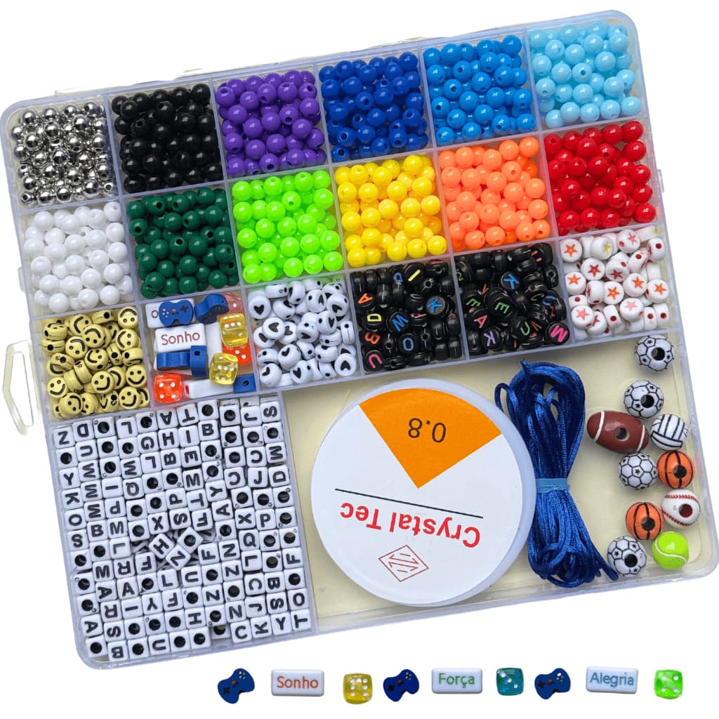 Kit Miçangas para Menino Maleta Miçanga P/ Pulseira Chaveiro Colar Phone Strap Artesanato