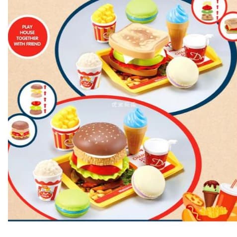 7 Pçs Kit Sanduiche Cozinha de Brinquedo - Lanche fast food de Cortar