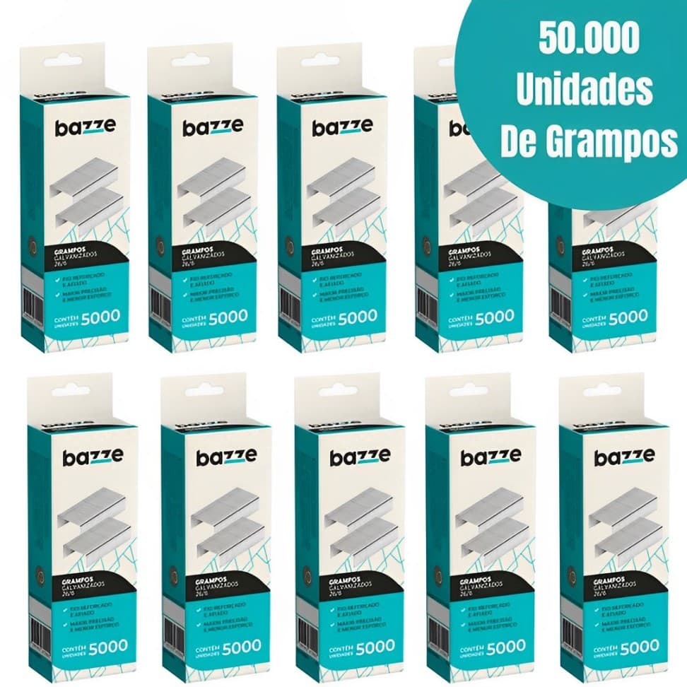 Kit 10 Caixas Grampos 26/6 Galvanizados C/5000 Unidades Metal Para Grampeador