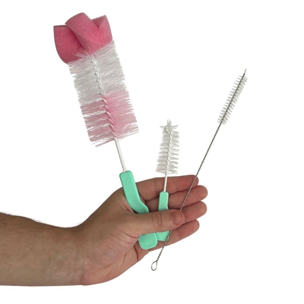 Kit Três Escovas de Limpeza Para Mamadeiras Bicos Chupetas Garrafas Tampas e Utensílios de Cozinha