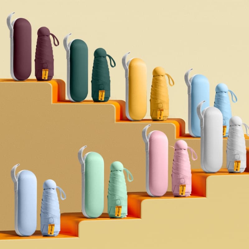Guarda-Chuva Mini Capsula 5 Dobras - Para Sol e Chuva, Várias Cores e Acompanha Estojo