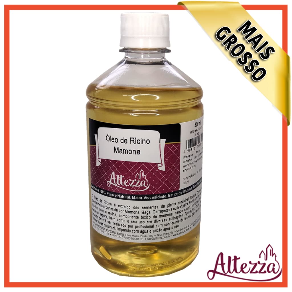 Oleo de Mamona Rícino 500ml Uso Profissional tipo Exportação