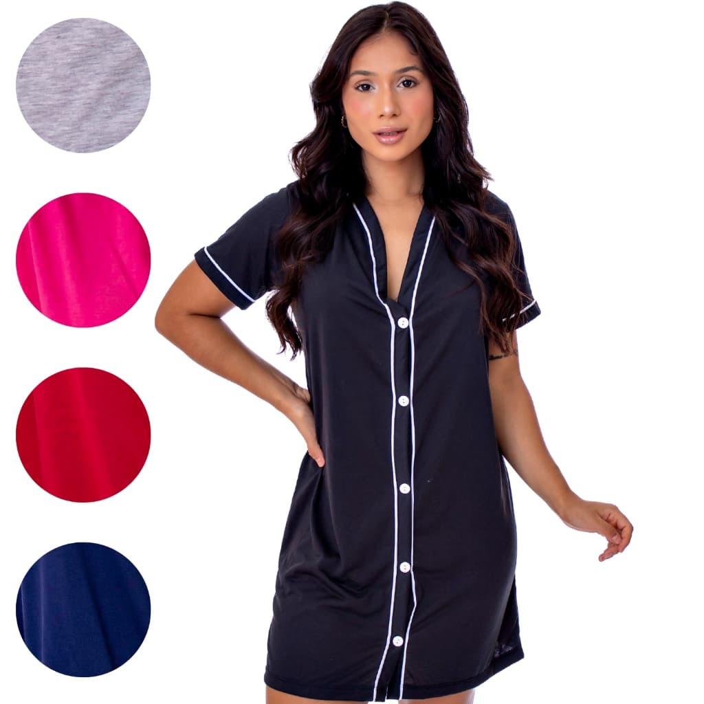 Camisola Amamentação Meia Manga Luxo com Botões Pós Cirúrgica