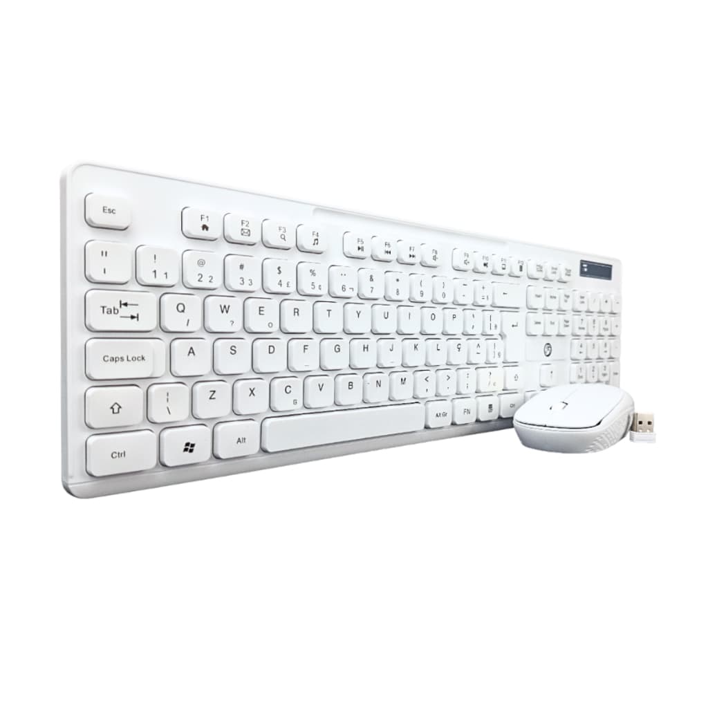 Kit Teclado e Mouse Sem Fio Wireless Branco Abnt2 Português